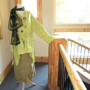 Steel Pony Asymmetrical Tunic Top w/ Wide-Leg Bryn Walker Pants & Olympic Scarf